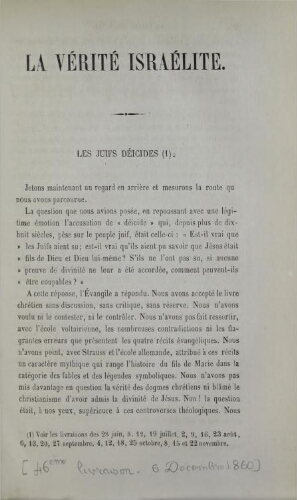 La verité Israélite V03 N°46 (06/12/1860)